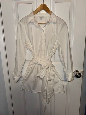 J. Jill Cream Tie-Waist Button Front Shirt dress Medium
